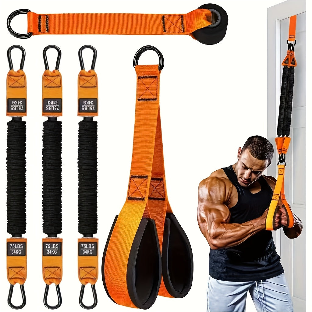 Resistance Bands Set 5pcs Heavy-Duty Latex 225 LBS Capacity – Home Gym Workout Bands with Door Anchor & Handles for Lat Pulldown Shoulder Arm Bicep Curl Face Pull Deltoid Training Men Women