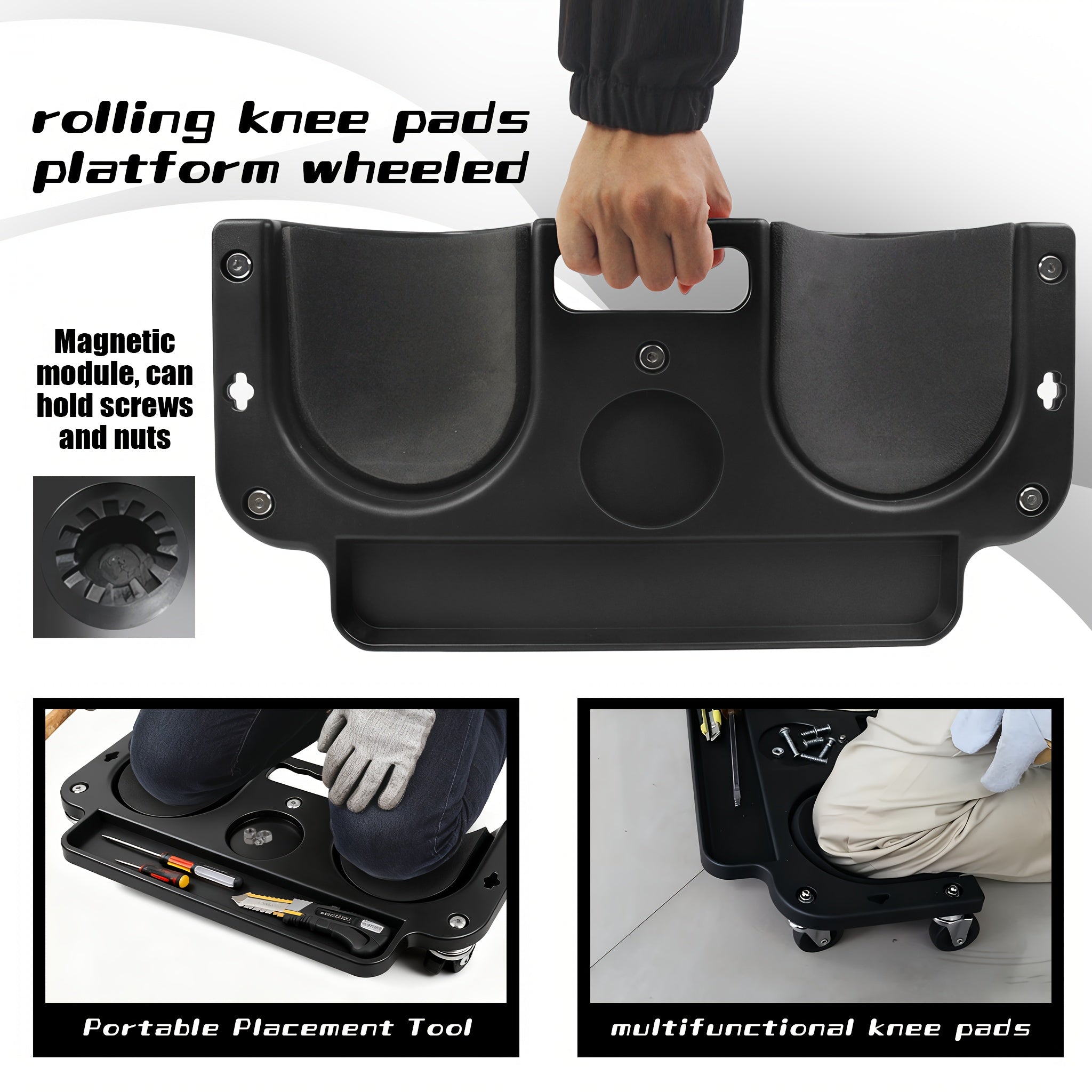 Rolling Knee Creeper Pad with Built-In Tool Tray – ABS High-Impact Frame, Cushioned Kneeling Pad for Mechanics, Carpenters, Flooring & Car Repairs – Multi-Color Automotive Repair Aid & Workshop Gift