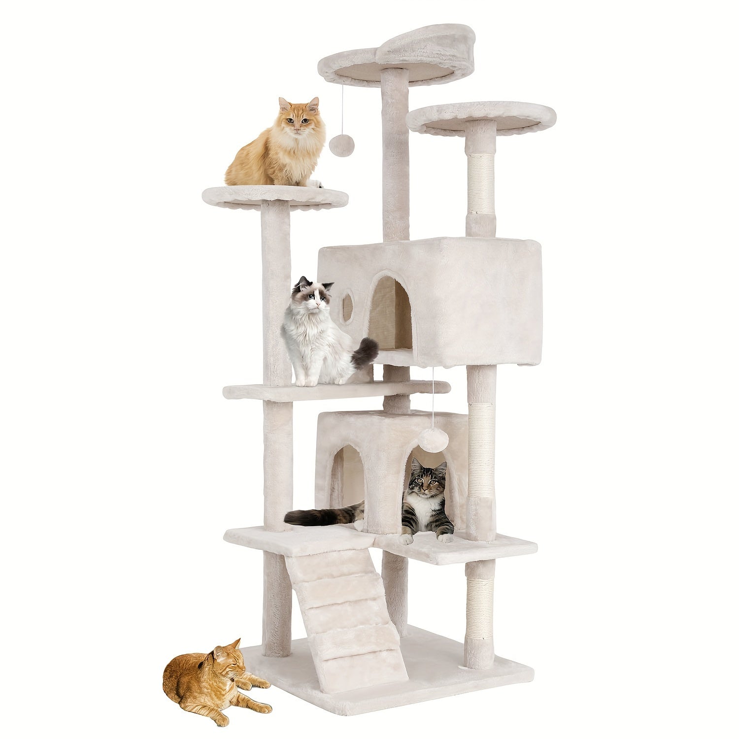 Multi-Level Cat Tree Tower with Scratching Post Perches & Plush Apartments – Space-Saving Indoor Cat Climbing Frame Activity Center, Heights 36-80 Inch, 6 Colors Beige Gray Pink