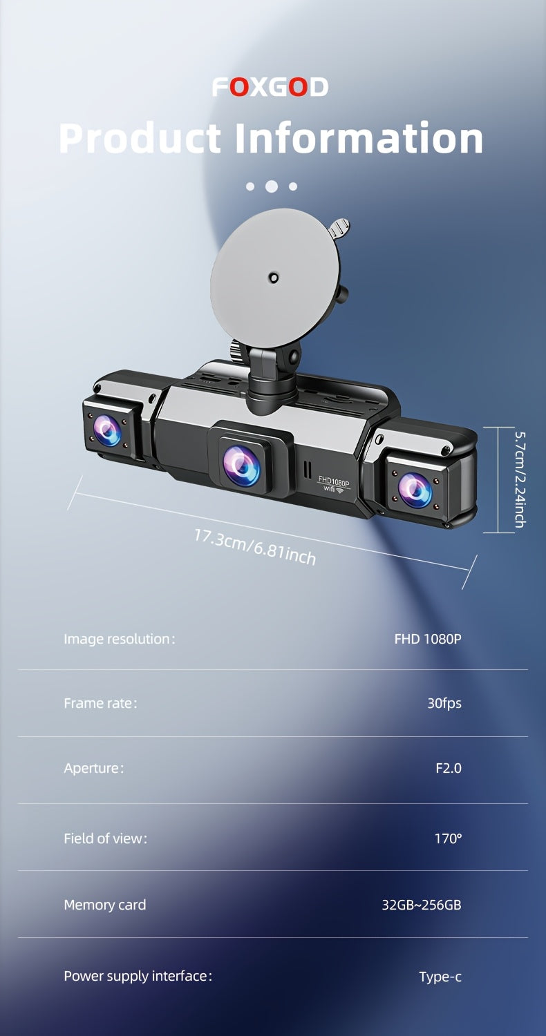 360 Dash Cam 3 4 Channel 1080P HD Full Coverage Night Vision WDR G-Sensor Loop Recording 24/7 Parking Monitor WiFi Multi-Lens Car Camera System Zero Blind Spots Front Rear Side Interior