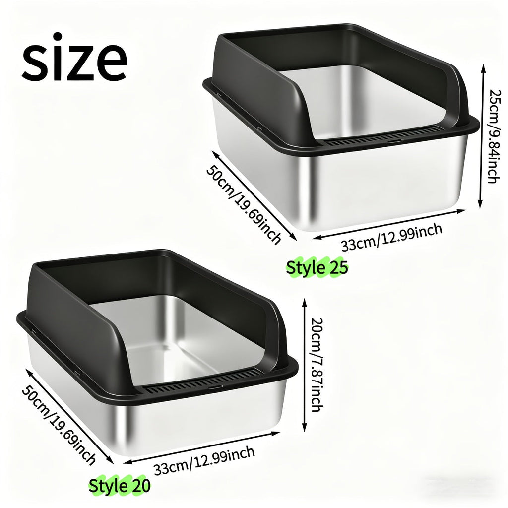 Stainless Steel Cat Litter Box Odor-Proof High-Sided Metal Litter Tray for Large Medium Small Cats – Non-Stick Anti-Scratch Leak-Proof Easy Clean Indoor Cat Toilet Multiple Sizes & Colors