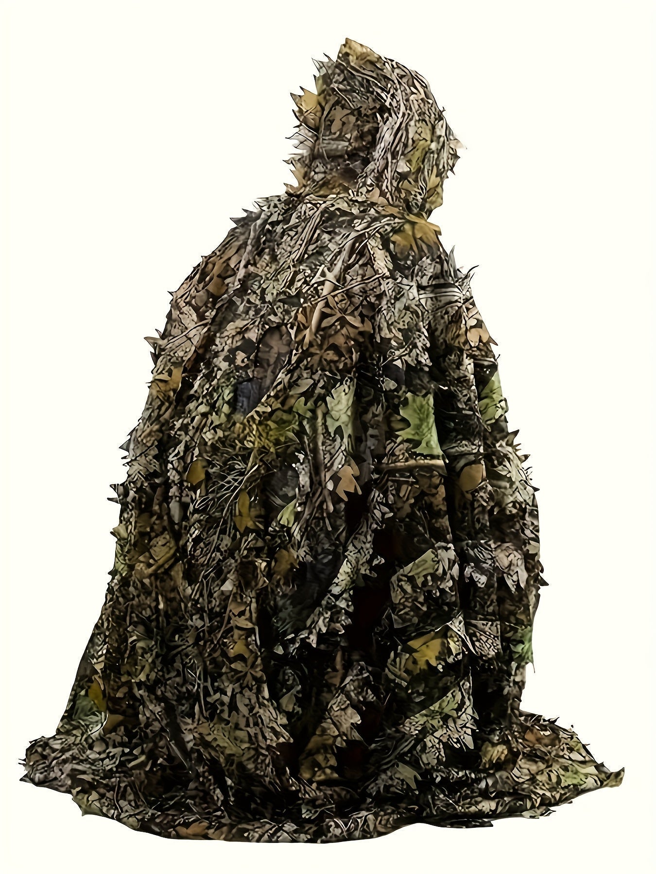 3D Maple Leaf Camouflage Ghillie Suit with Net Hood One Size Fits S-XL – Camo Hunting Suit for Deer Turkey Hunting Bird Watching Airsoft Paintball Survival Games Wildlife Photography Fern Green