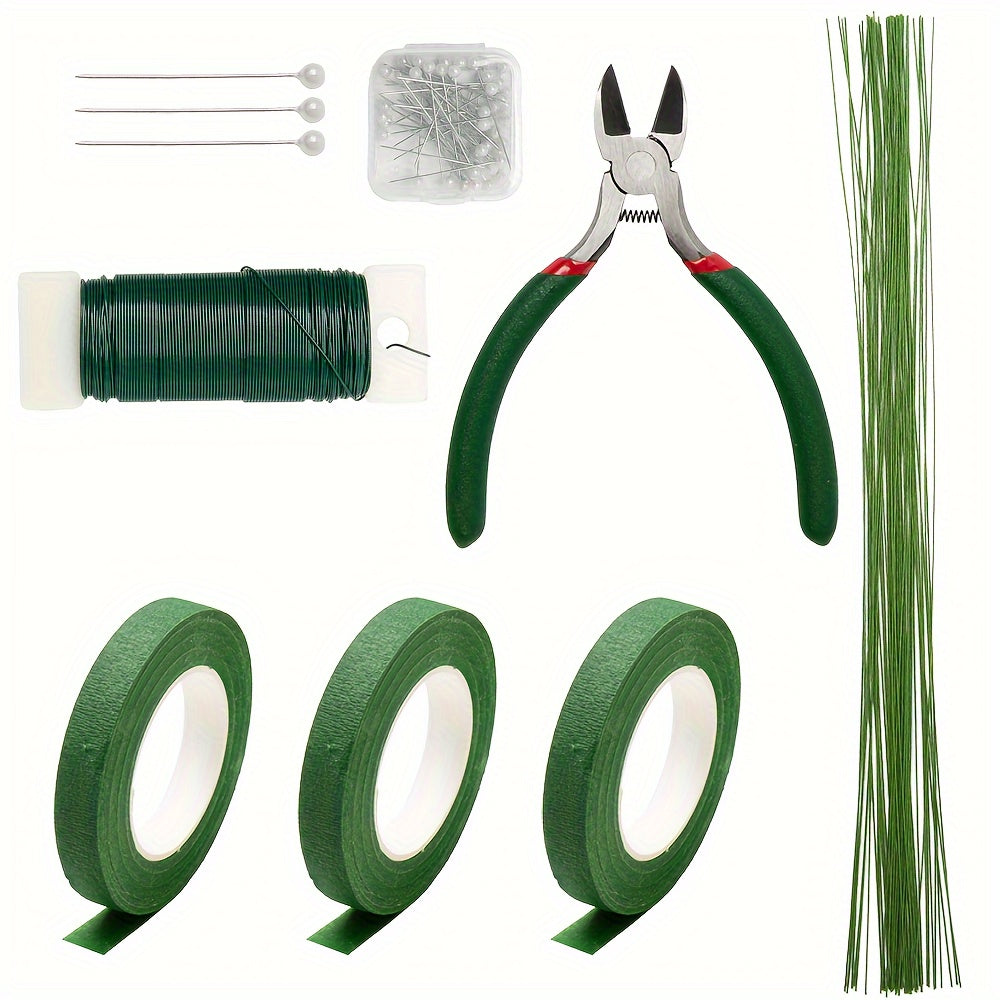 105Pcs Floral Arrangement Kit with Green Floral Tape Wire Boutonniere Flower Pins and Wire Cutter – DIY Wreath Making Wedding Bouquet Corsage Centerpiece Craft Supplies for Beginners and Professionals