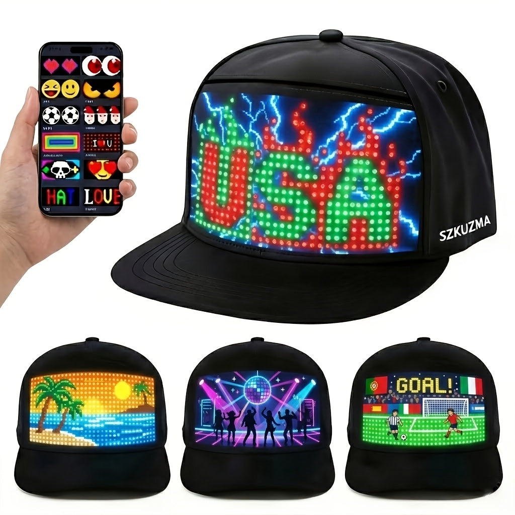 Programmable LED Hat APP Controlled Scrolling Text & Animation – Unisex Adjustable Smart Light Up Baseball Cap for Party Wedding Valentine's Day Carnival Festival in 3 Pixel Options