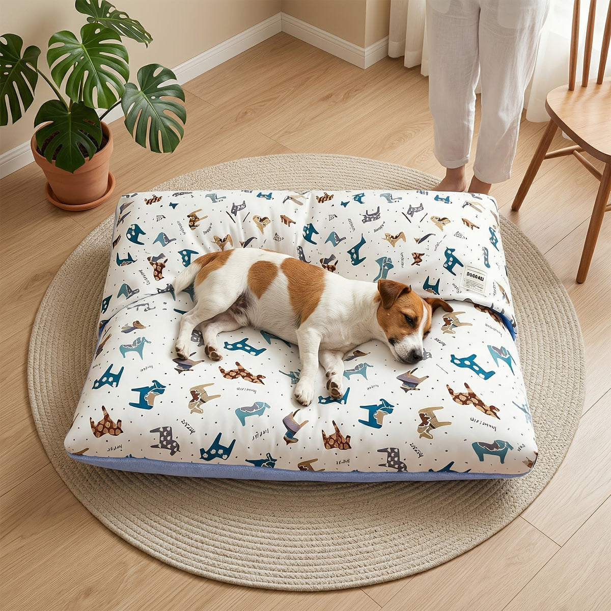 Washable Dog Bed Mat Breathable All-Season Pet Mattress with Removable Cover Non-Slip Bottom Cute Animal Patterns Crate Pad for Small Medium Large Dogs Indoor Cats