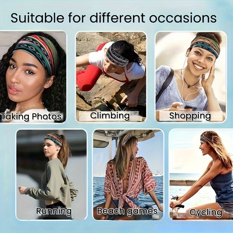 8pcs Wide African Turban Headbands for Women – Boho Paisley Anti-Slip Elastic Headwraps Moisture-Wicking 95% Polyester Sports Yoga Running Daily Wear Machine Washable Hair Accessories Gift Set