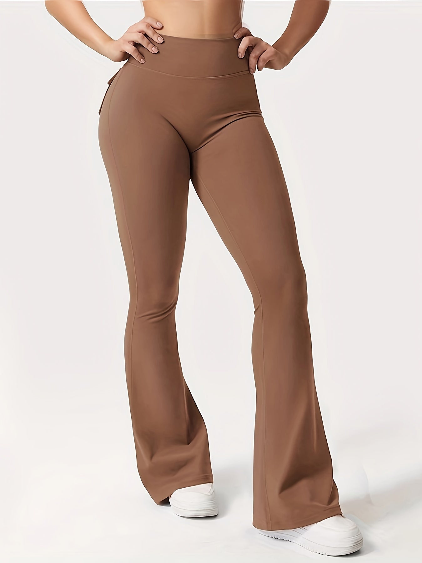 Women's 3-Piece High Waist Flare Yoga Pants Set with Belt and Pockets, Scrunch Butt Lifting Squat Proof 90% Polyester Stretchy Flared Leggings for Workout Gym Running Casual Wear