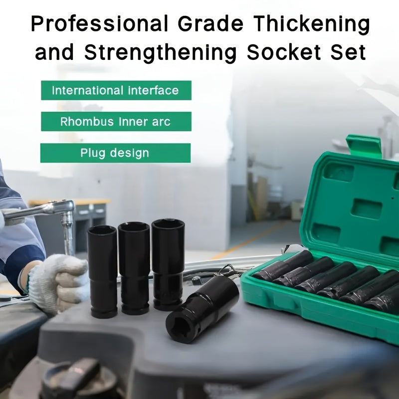 1/2" Drive Metric Deep Impact Socket Set – Chrome Vanadium Steel 8mm-32mm, Extended Hex Socket for Electric Wrench & Automotive Repair, 10-Pack or 20-Pack