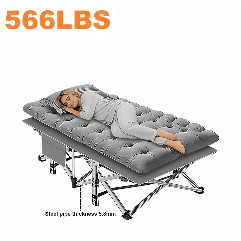 766 lbs Heavy Duty Folding Camping Cot & Guest Bed – 67"/79" Two Length Options, 566/766 lbs Capacity, Optional Mattress, Portable Foldable Adult Outdoor Travel Bed for Camping Patio Home Guests Black Gray