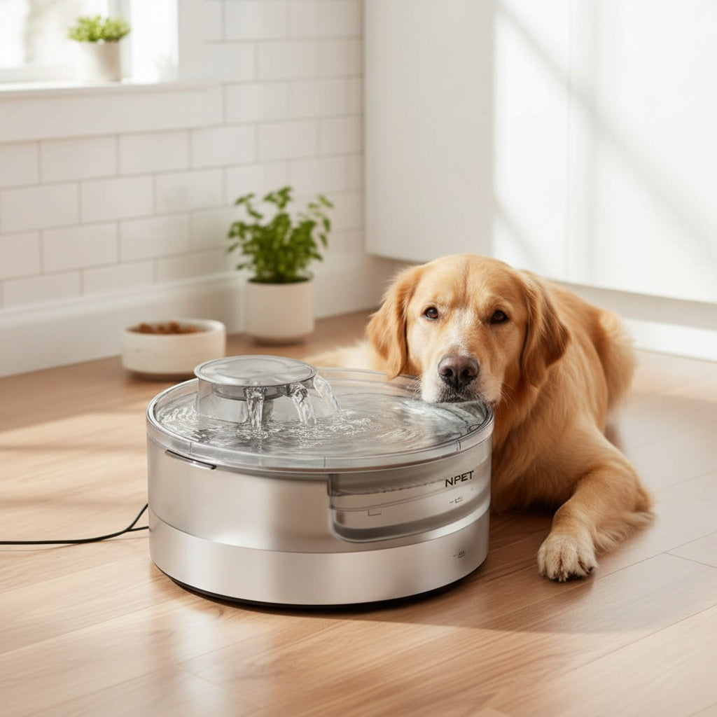 Automatic Pet Water Fountain 1.3 Gallon 5L Large Capacity Splatter Guard Cleaning Kit USB Low Voltage Multi-Filter Options for Dogs Cats Multiple Pets White