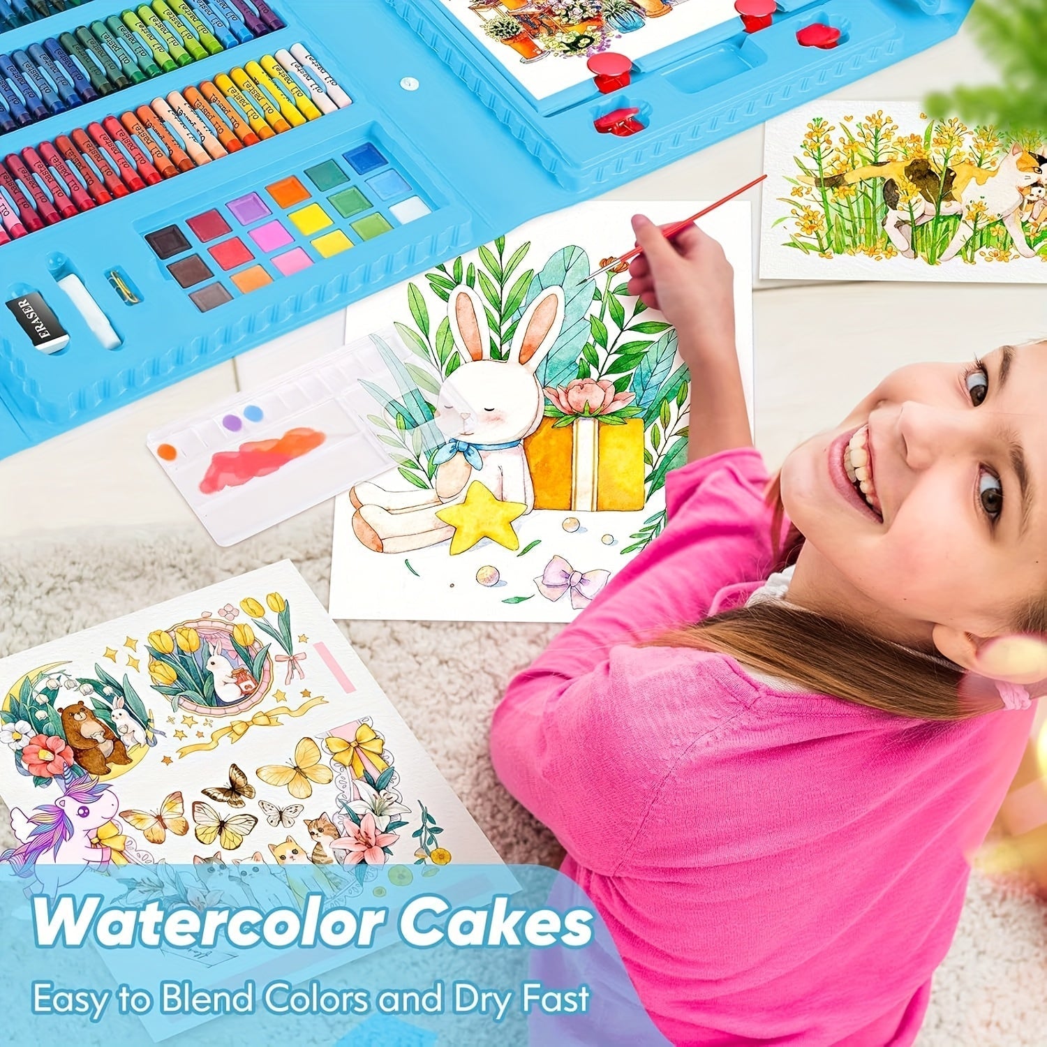 228 Piece Kids Art Supplies Set, Deluxe Painting & Drawing Kit with Oil Pastels, Crayons, Colored & Acrylic Markers, Watercolor Brushes & Drawing Pad, Gift for Kids