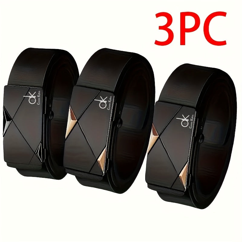 3 Pack Men's Genuine Cowhide Leather Belt Set with Automatic Alloy Buckle – Business Casual Dress Belts for Men, Adjustable & Durable, Great Gift for Him