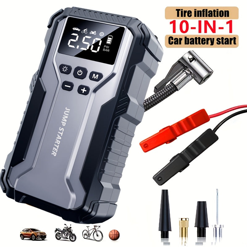 Portable Car Jump Starter Kit Multi-Function 12V Battery Booster with LED Flashlight SOS Rescue Light Air Pump for Cars Trucks Emergency Power Accessory