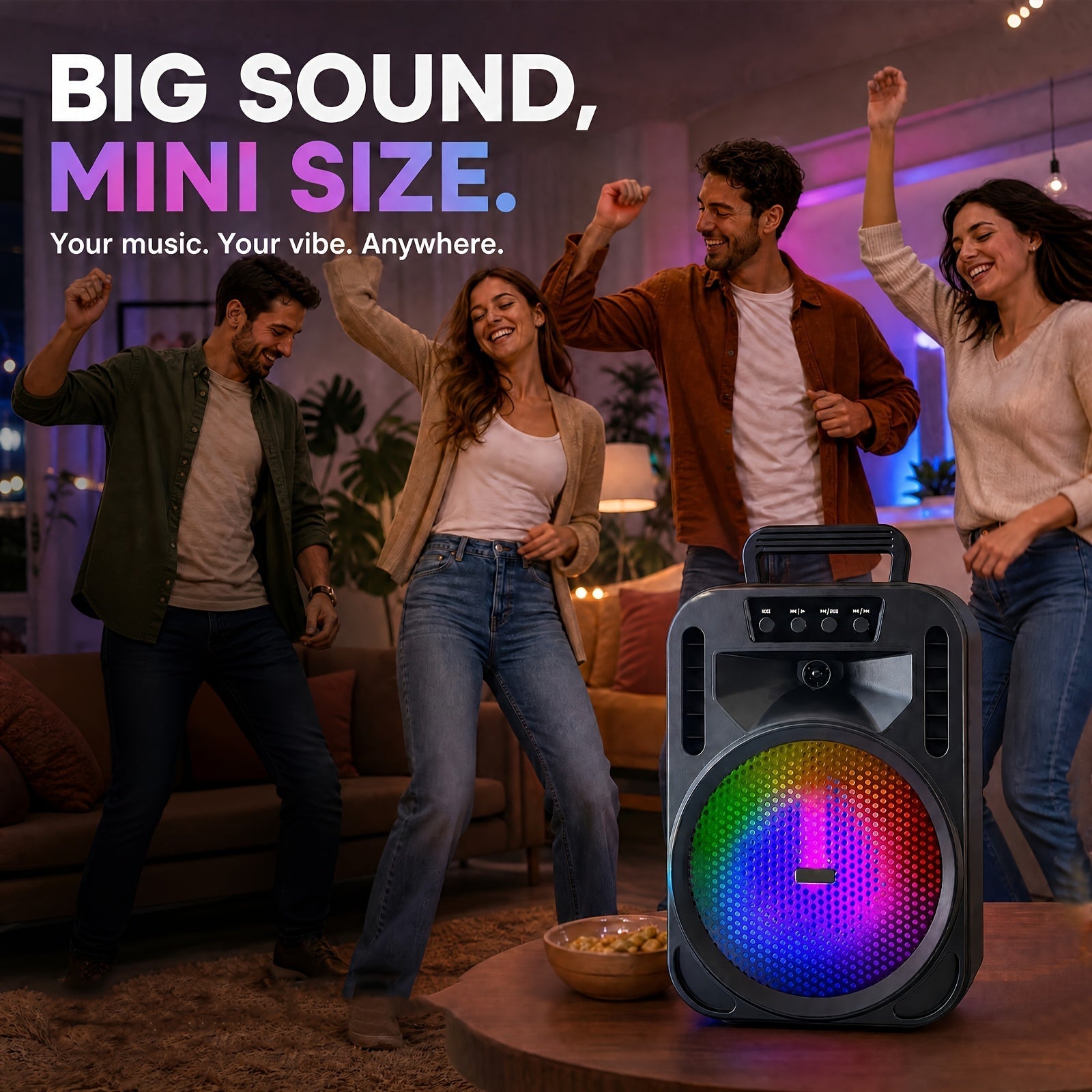 Portable Wireless PA Speaker System with Wired Microphone & RGB Lights – 6.5" Dual Woofer or 8" Subwoofer, FM Radio, USB/SD, Rolling Wheels for Party, DJ, Wedding & Meetings