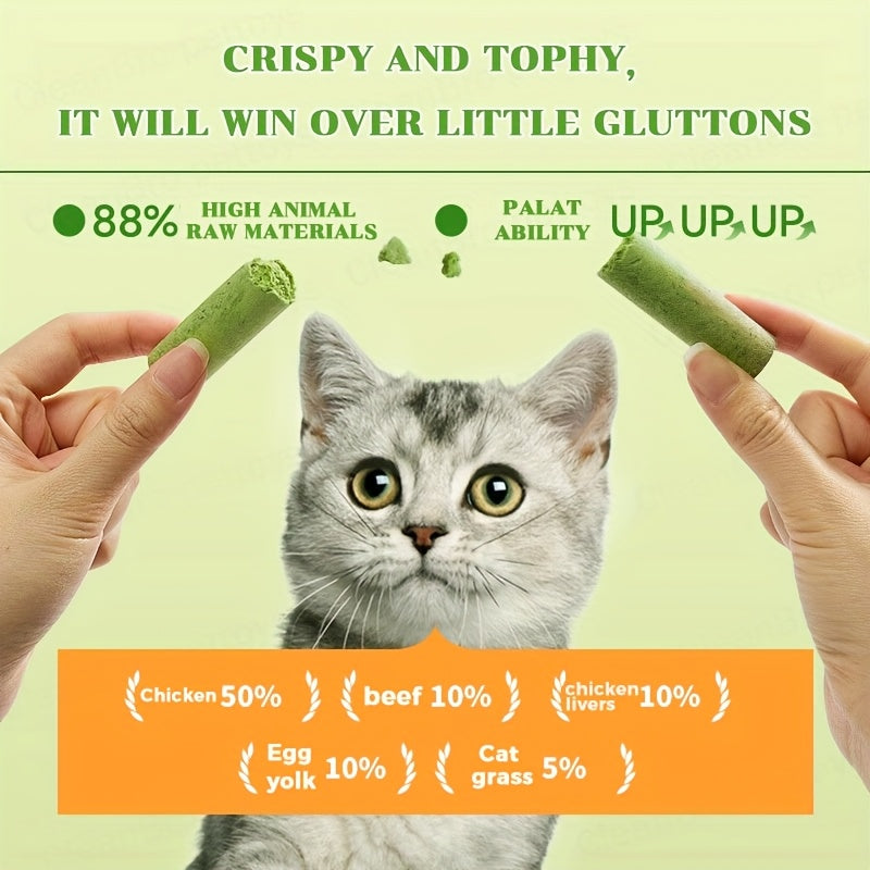Cat Grass Freeze-Dried Grinding Sticks – Edible Chew Toy for Cats Teeth Cleaning & Hairball Removal, Natural Cat Grass Snack Treats 15 or 30 Pcs