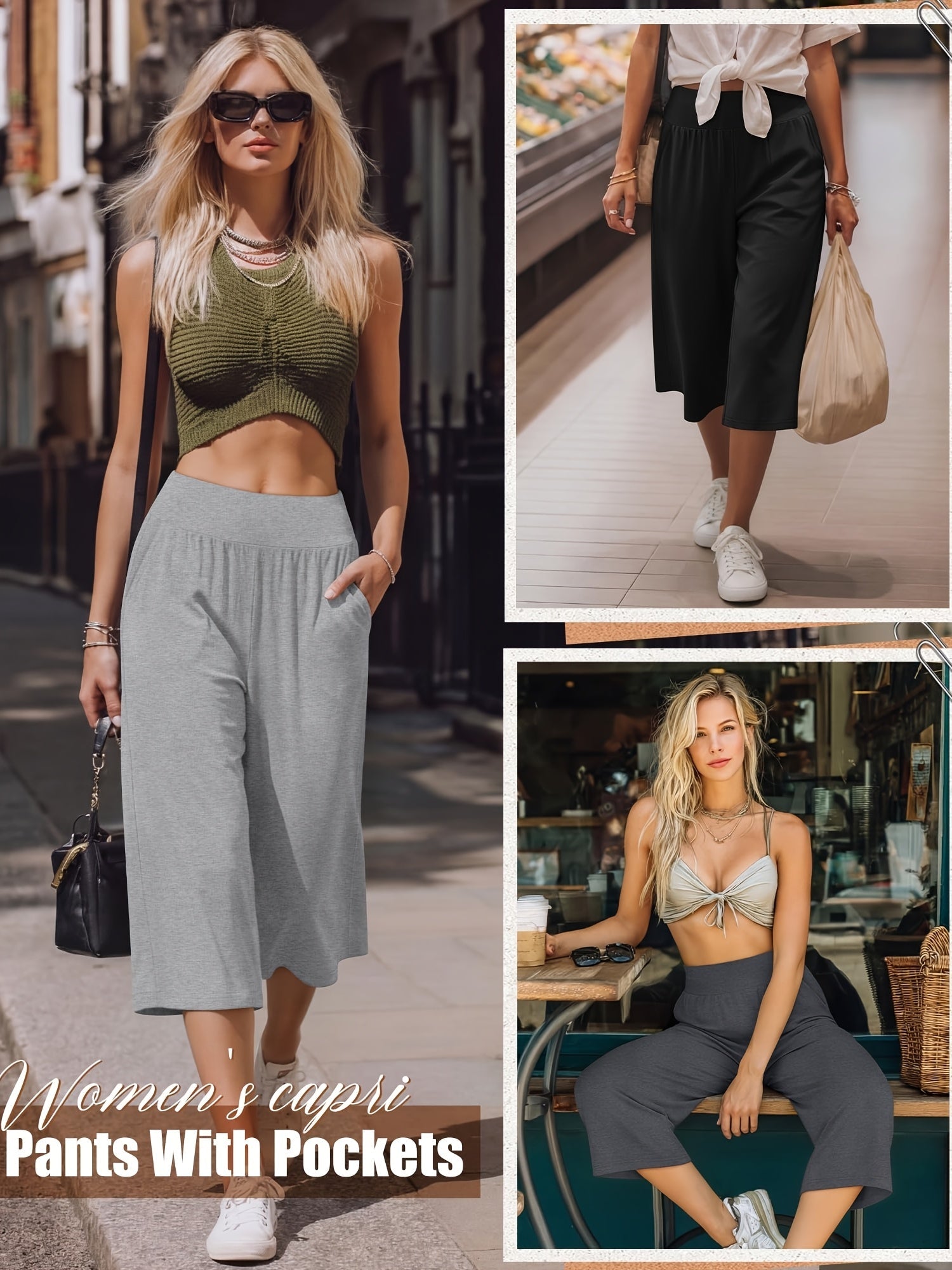 Women's Capri Pants 3-Pack – Loose Lounge Cropped Sweatpants Joggers with Pockets & Elastic Waist, Yoga Capri for Spring Summer Fall Casual Weekend Wear
