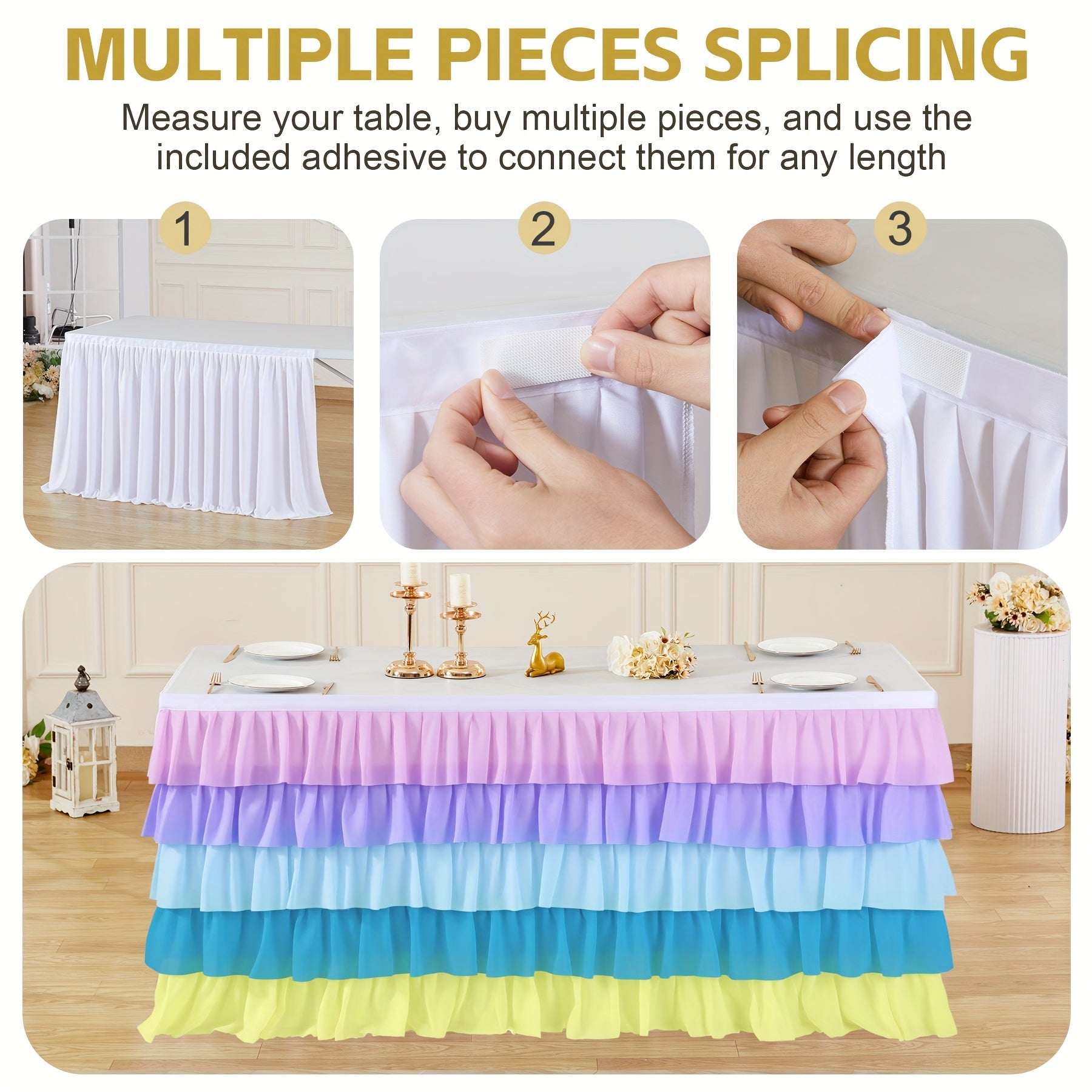 6ft Tulle Tutu Table Skirt – Chiffon Ruffle Table Skirting for Birthday Party, Wedding, Bridal Shower, Girls Party & Holiday Decor – Easy Hook & Loop Install, 12 Colors (72"L x 30"H)