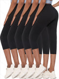 Women's Capri Pants 5-Pack Super Soft No See-Through High-Stretch Skinny Fit Solid Color Yoga Sports Leggings – LUCKYUM XS-XXL