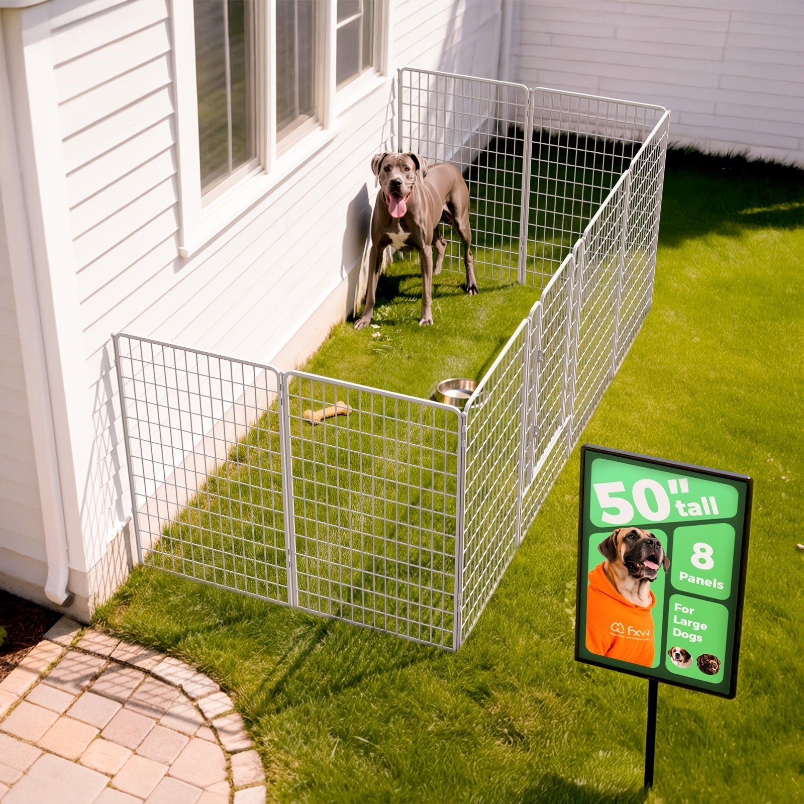 Heavy Duty Metal Dog Playpen with Gate 8 16 24 32 48 Panels 24 32 40 50 Inch Indoor Outdoor Pet Exercise Pen Fence for Large Medium Small Dogs Portable Yard Garden RV Camping by FXW