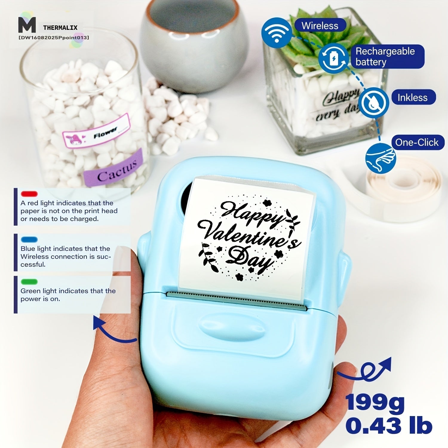 Marklife P50 Portable Bluetooth Thermal Label Printer Wireless Label Maker for Home Office Clothing Jewelry Food Retail Android iOS Compatible Includes 40x30mm Label Roll Blue Pink Yellow