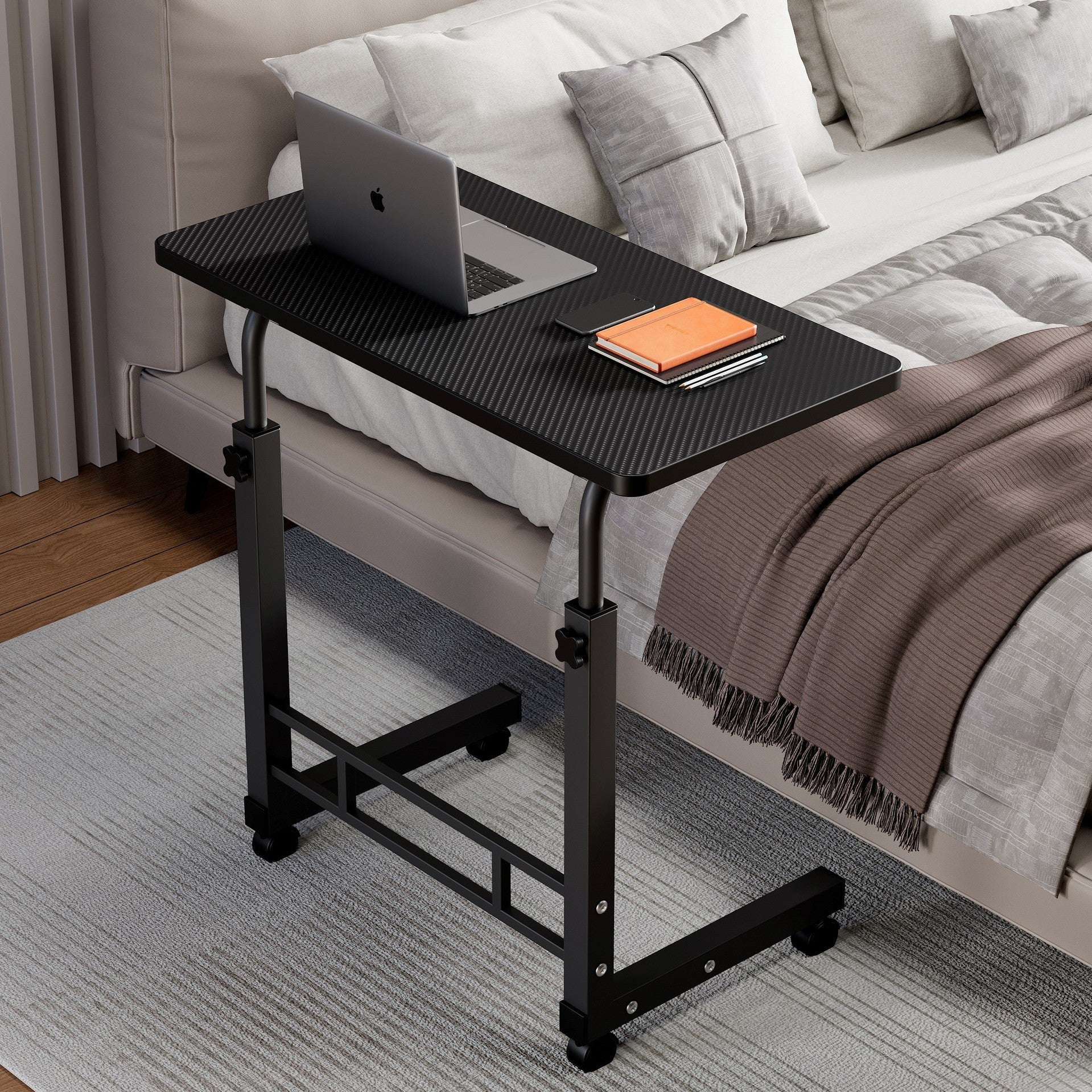 Mobile Lift Table Adjustable Height Rolling Laptop Desk with Wheels Bedside Sofa Side Table for Bedroom Home Office Dorm