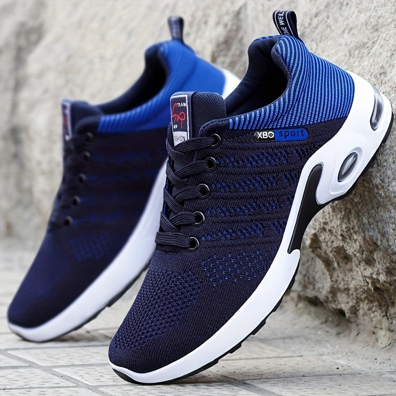 Air Cushion Slip-Resistant Men's Athletic Sneakers – Breathable Lace-Up Casual Sports Shoes for Gym Walking Running Urban Everyday Wear, Black & White or Black Blue, Sizes US 6.5–11.5