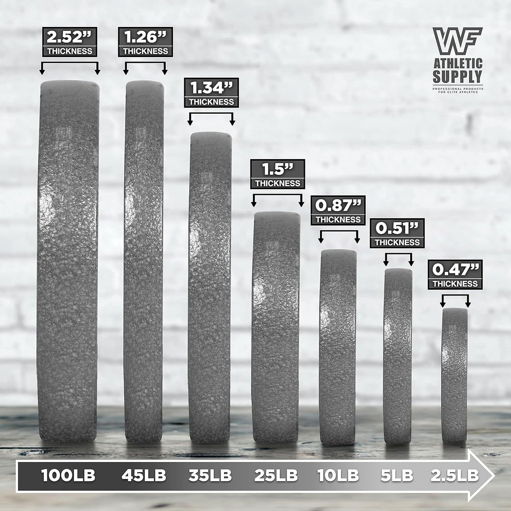 Cast Iron Weight Plates 2-Inch Solid Baked Enamel Finish for Strength Training Weightlifting Bodybuilding Powerlifting Home Gym Barbell 2.5 5 10 25 35 45 100LB