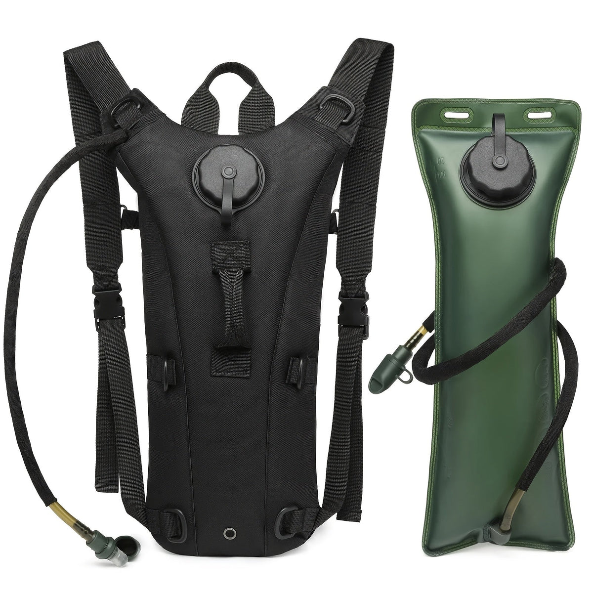 Hydration Backpack with 101oz Water Bladder Tactical Lightweight Hiking Pack Adjustable Straps Large Capacity for Hiking Biking Running Climbing Black Green