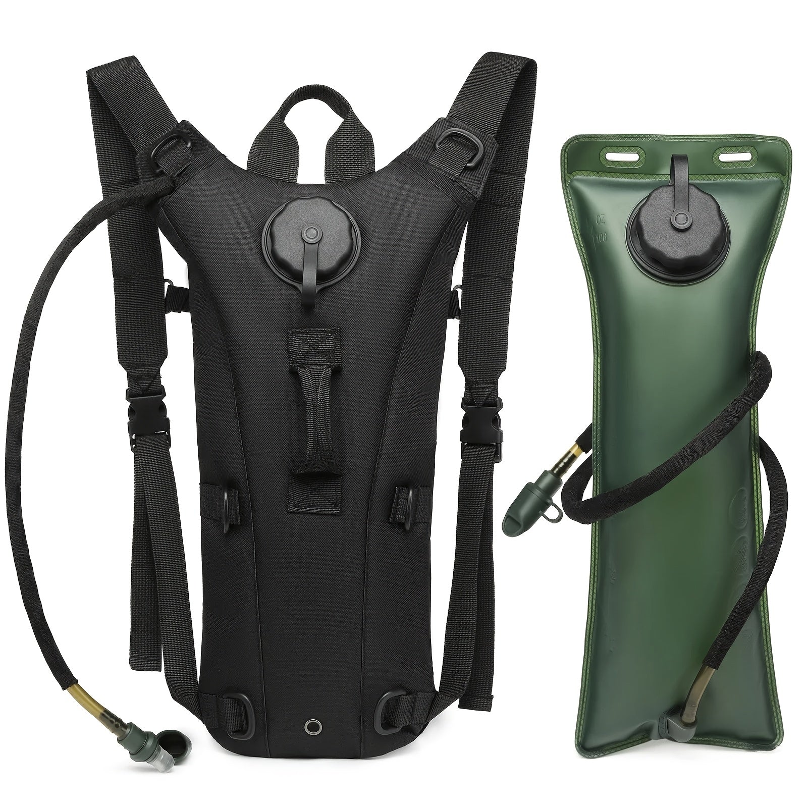 Hydration Backpack with 101oz Water Bladder Tactical Lightweight Hiking Pack Adjustable Straps Large Capacity for Hiking Biking Running Climbing Black Green