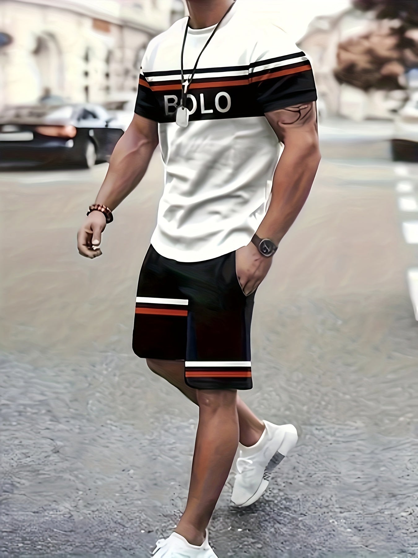 Men's 2-Piece Soft Breathable Sports Suit 100% Polyester T-Shirt & Shorts Set – Alphabet Print Casual Beach Vacation Outfit for Spring Summer Sizes XL XXL XXXL