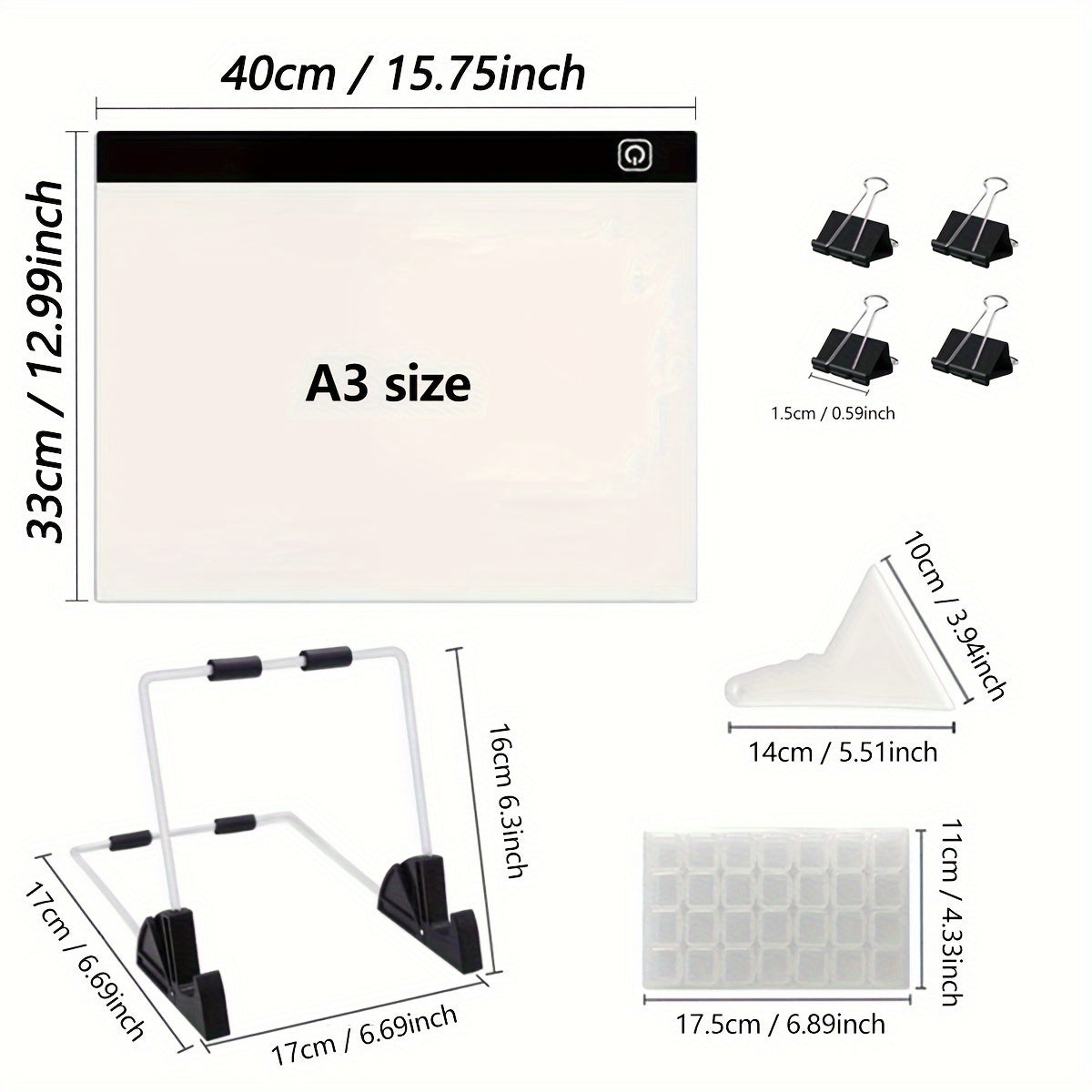 LED Light Pad for Diamond Painting A2 A3 A4 A5 USB Powered Adjustable Brightness Light Board Kit for Tracing Sketching Drawing Animation Stencil Art Craft with Optional Bracket & Drill Pen