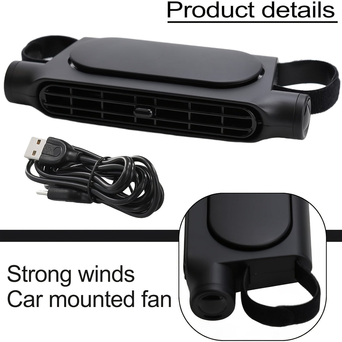 Bladeless USB Car Fan 3-Speed Quiet Cooling Plug-and-Play Seat Fan for Car SUV Truck Universal Fit Safe for Kids Pets Summer Driving Commute Road Trip White Black