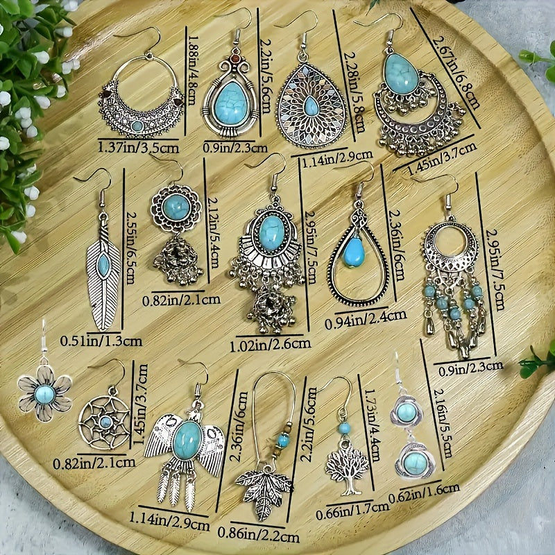 15 Pairs Bohemian Earrings Set for Women – Acrylic Turquoise Dangle Drop Earrings Ethnic Vintage Boho Jewelry Gift Set Girls Ladies Festival Party Daily Wear