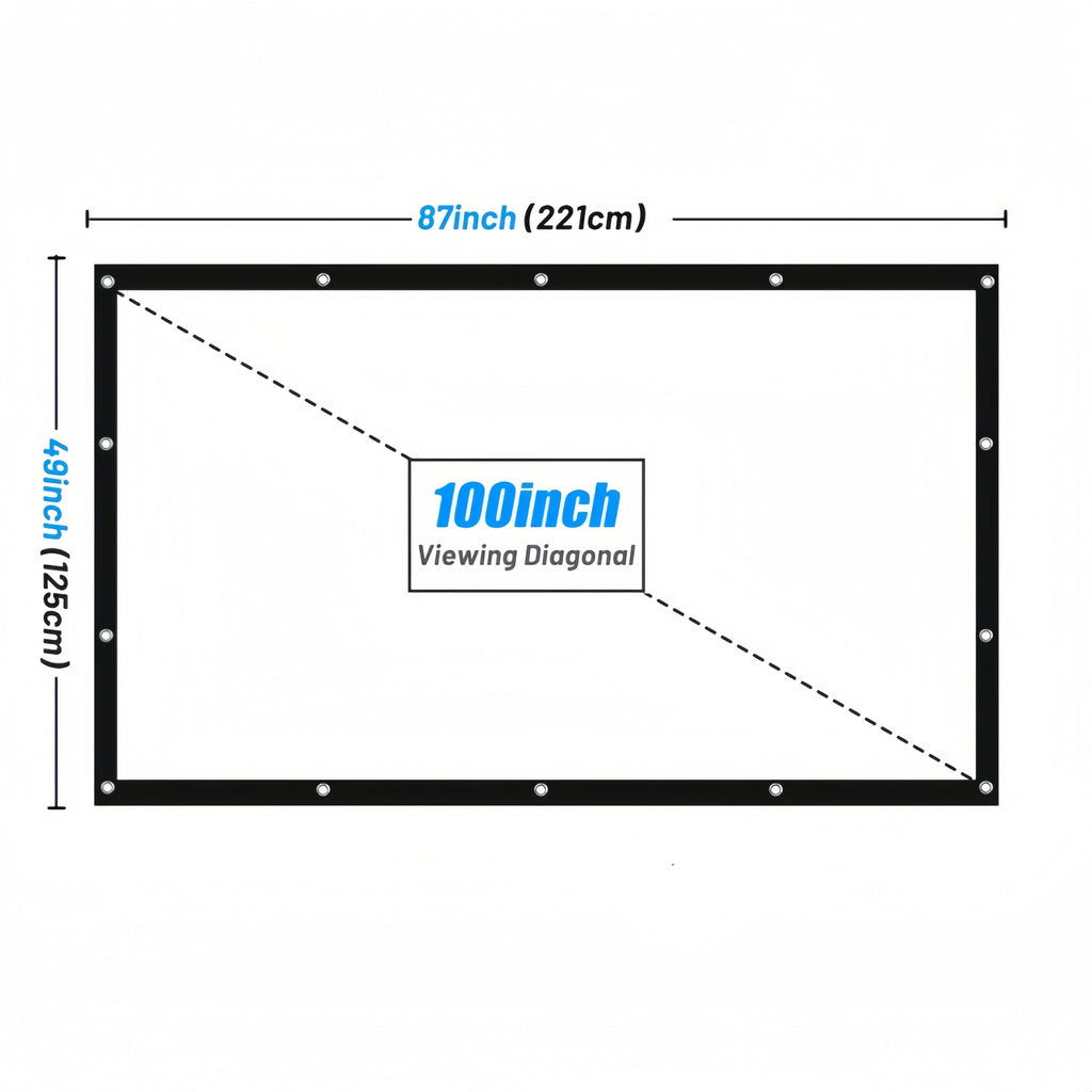 Portable Projector Screen 4K HD 72 100 120 Inch 16:9 Foldable Wrinkle-Free Outdoor Indoor Movie Screen 160° Wide View Dual-Sided for Home Theater Camping Party Presentations