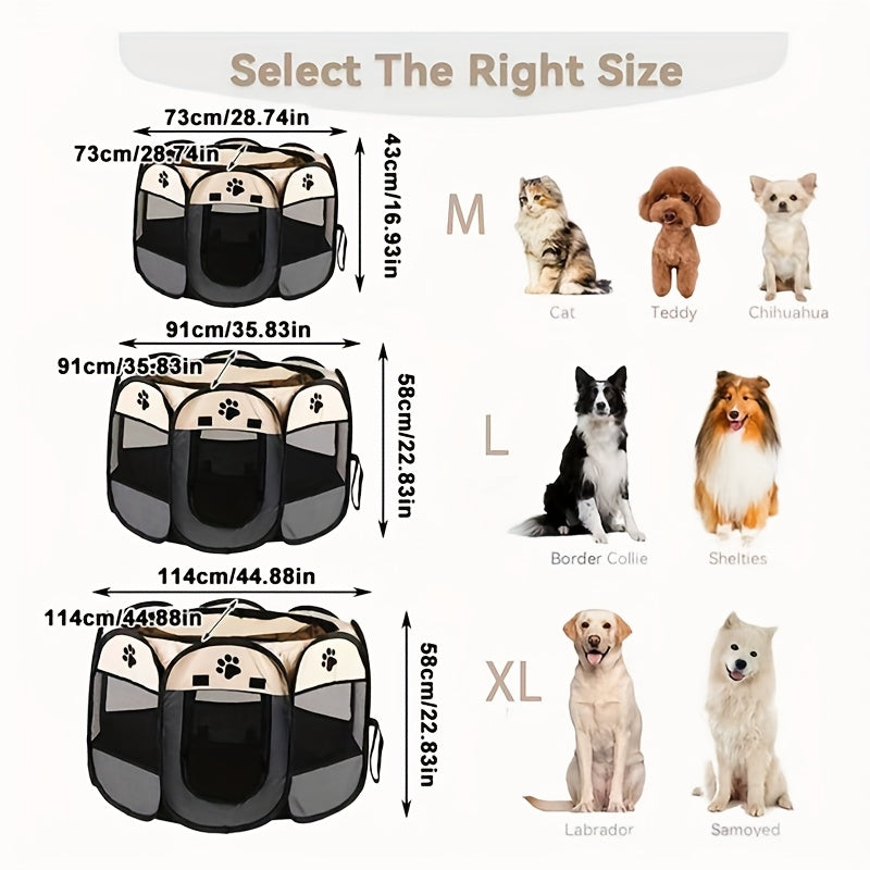 Octagonal Pet Playpen Tent Foldable Oxford Fabric - No Assembly Indoor Outdoor Dog Cat Enclosure Kennel Maternity Room M L XL Blue & Beige, Portable Collapsible Pet Exercise Pen