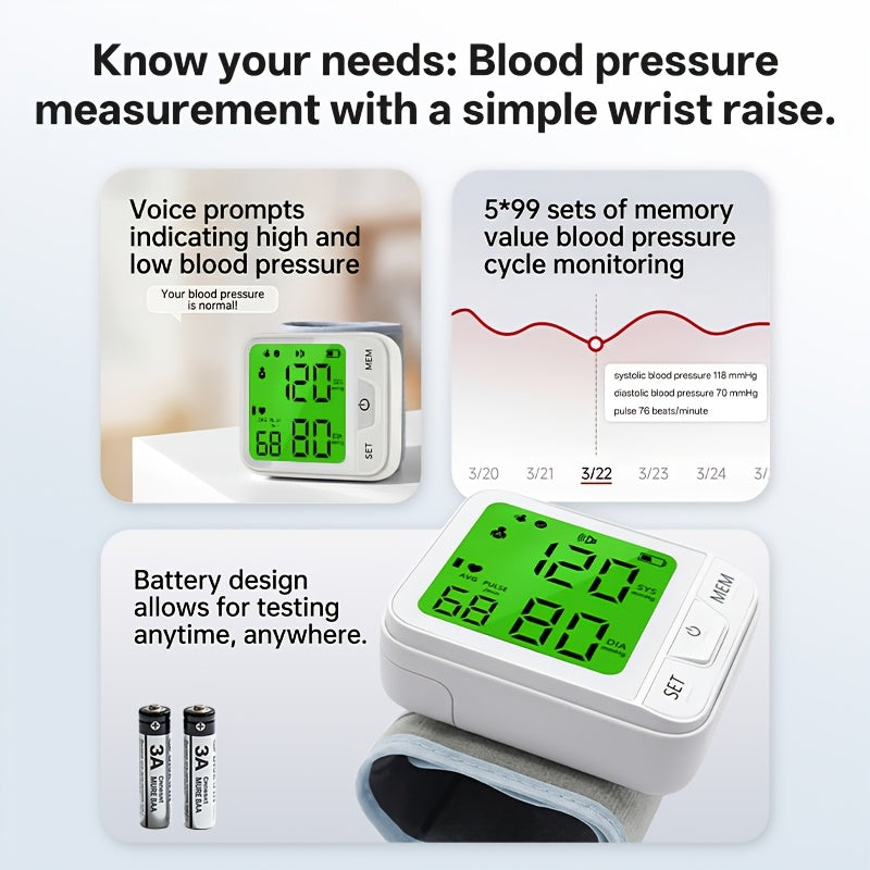 Wrist Blood Pressure Monitor Automatic Digital BP Cuff with Large LCD Display – Pulse Rate & Irregular Heartbeat Detection, Portable Home Use for Seniors & Adults, One-Button Operation