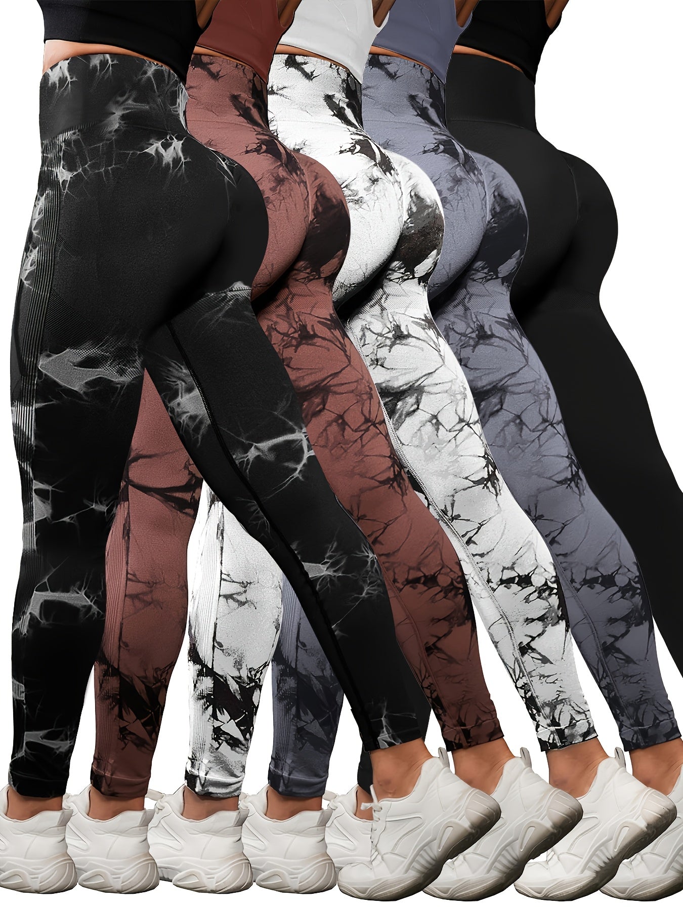 5 Pack Women's High Waisted Tummy Control Leggings – Soft 4-Way Stretch Athletic Yoga Pants for Running Gym Pilates Dance Casual Wear, Sizes S-L, 3 Multicolor Sets