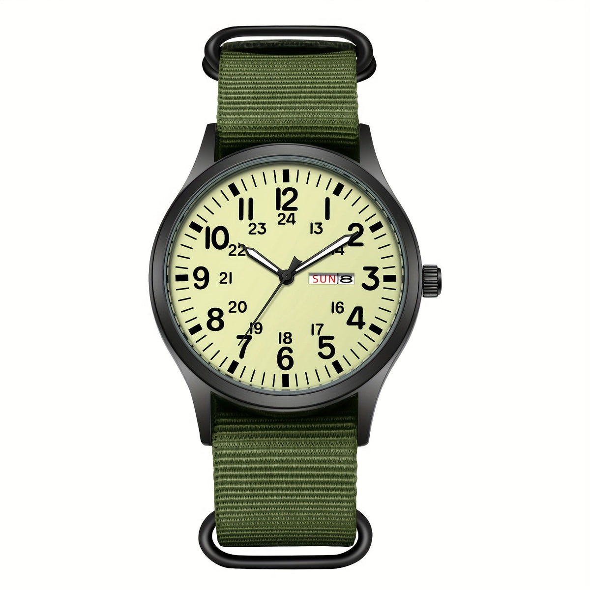 Men's Outdoor Sports Quartz Watch Nylon Strap Luminous Dial 24-Hour Military Scale – Calendar Function Lightweight Alloy Case Multi-Color Green Black Army Green Gift Watch for Men