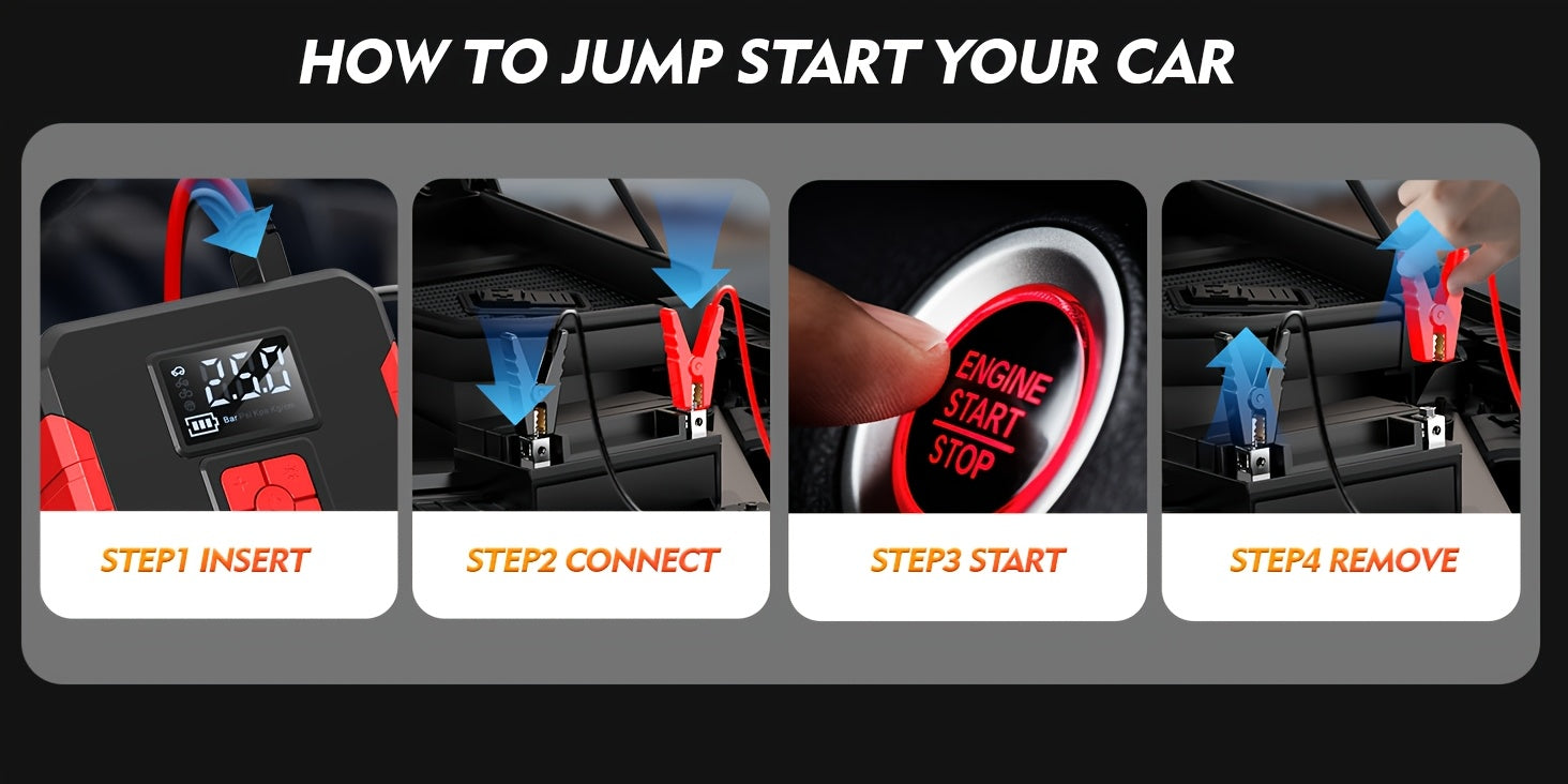Portable Jump Starter 15000A-19000A Peak | 17-in-1 with 350PSI Air Compressor, 12V Car Battery Charger, LED Light, Digital Display – Emergency Kit for Cars, Trucks & SUVs