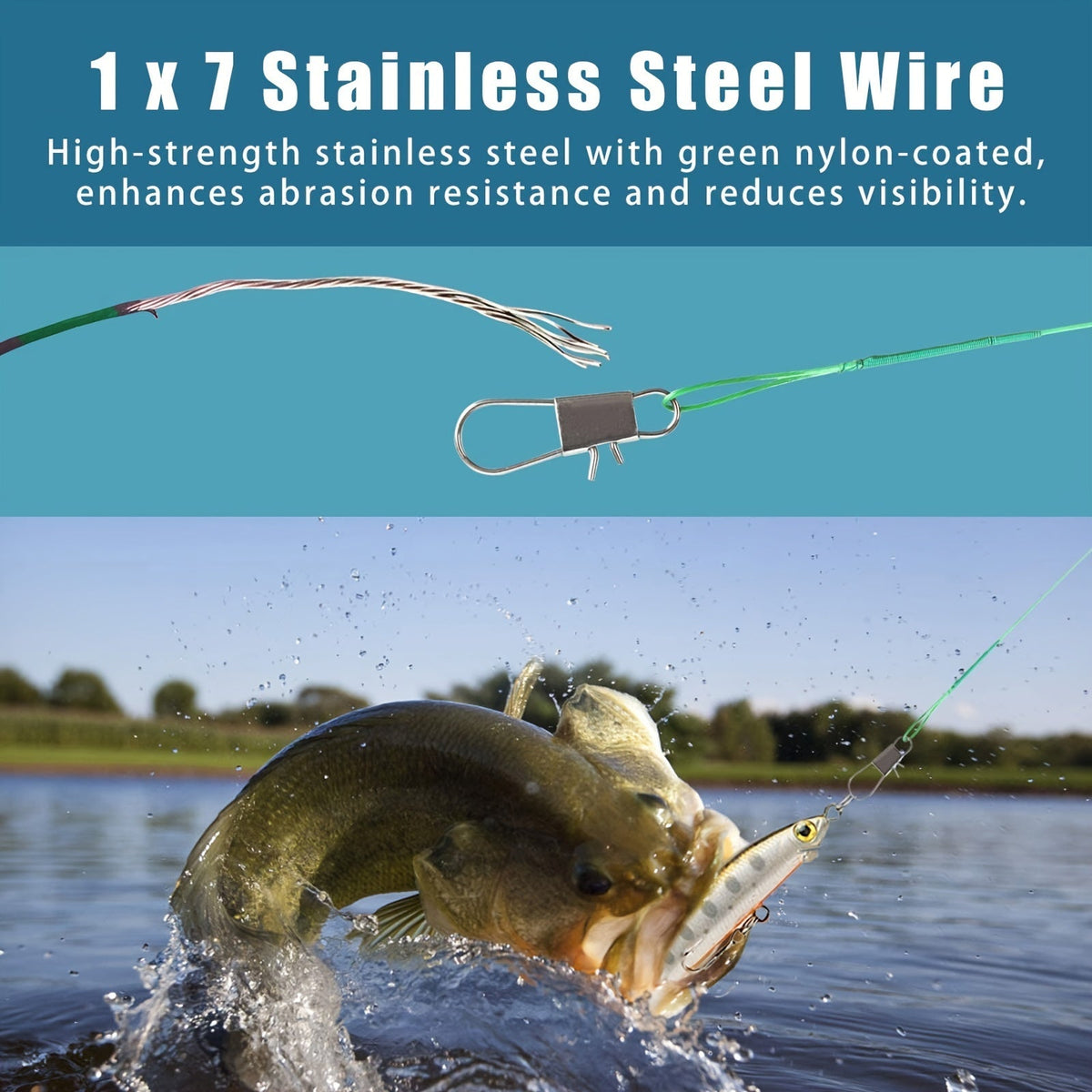 100 Piece Stainless Steel Fishing Wire Leaders with Swivels & Snaps – Anti-Bite Wire Trace 10-44LB for Pike Muskie Barracuda Bass Saltwater Freshwater Predator Fishing Tackle
