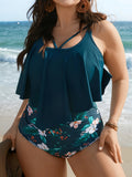 Women's Plus Size Floral One Piece Swimsuit Tummy Control Adjustable Strap Bathing Suit 0XL 1XL 2XL 3XL 4XL Dark Cyan Beach Pool Swimwear