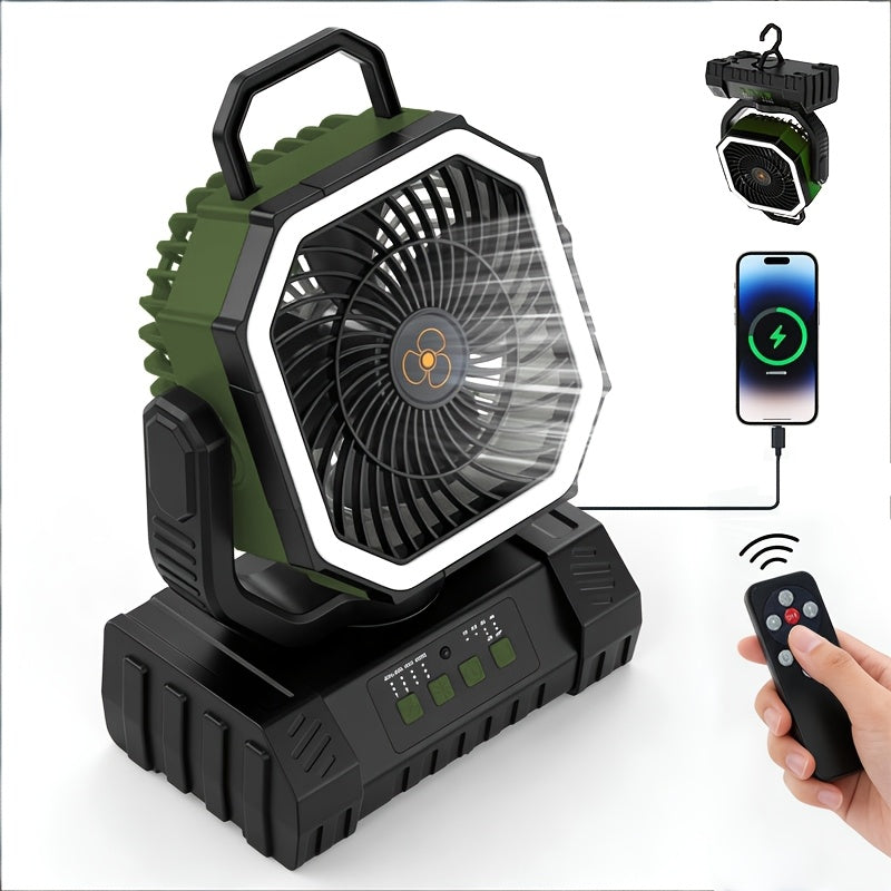 20000mAh Camping Fan with Remote Control LED Light Oscillating 4 Speeds Timer Power Bank - Rechargeable Tent Fan for Camping Picnic BBQ Fishing Outdoor