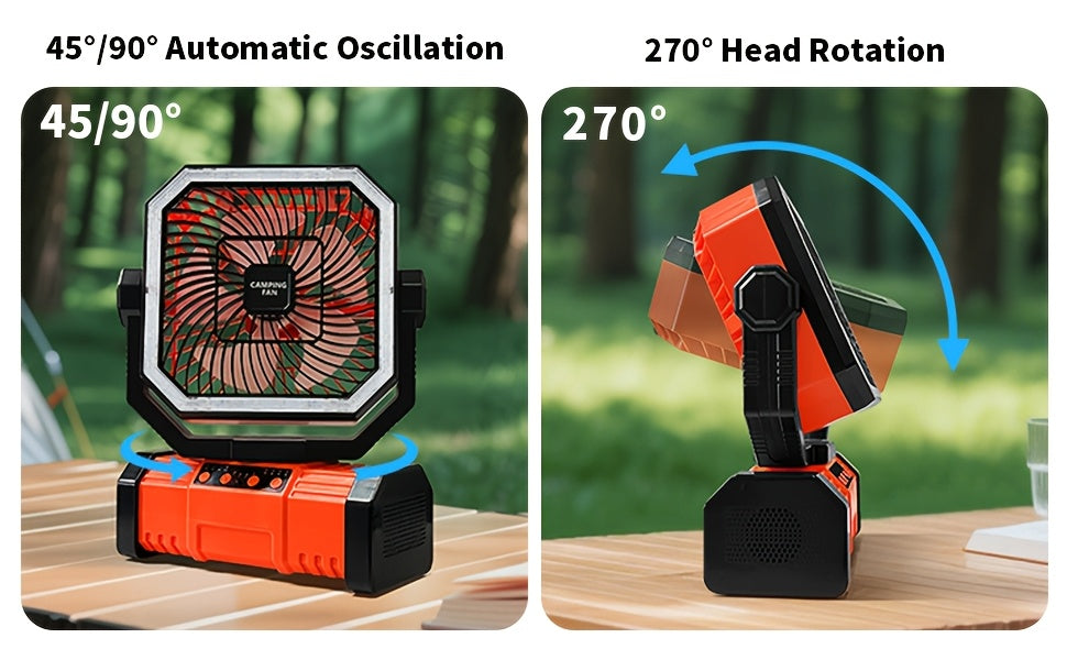 20000mAh Portable Camping Fan with Remote Control, LED Lights & 4 Speeds – Rechargeable Battery Operated Oscillating Tent Fan with 360° Rotation & Power Bank for Outdoor Camping, RV, Travel & Home Backup