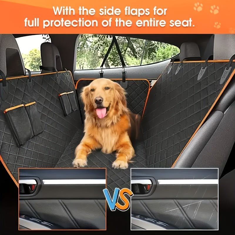 Dog Car Seat Cover Pet Hammock 600D Waterproof Scratch-Proof Rear Seat Protector with 4 Side Pockets & Non-Slip Backing – Universal Fit for Cars, Trucks & SUVs, All Dog Breeds