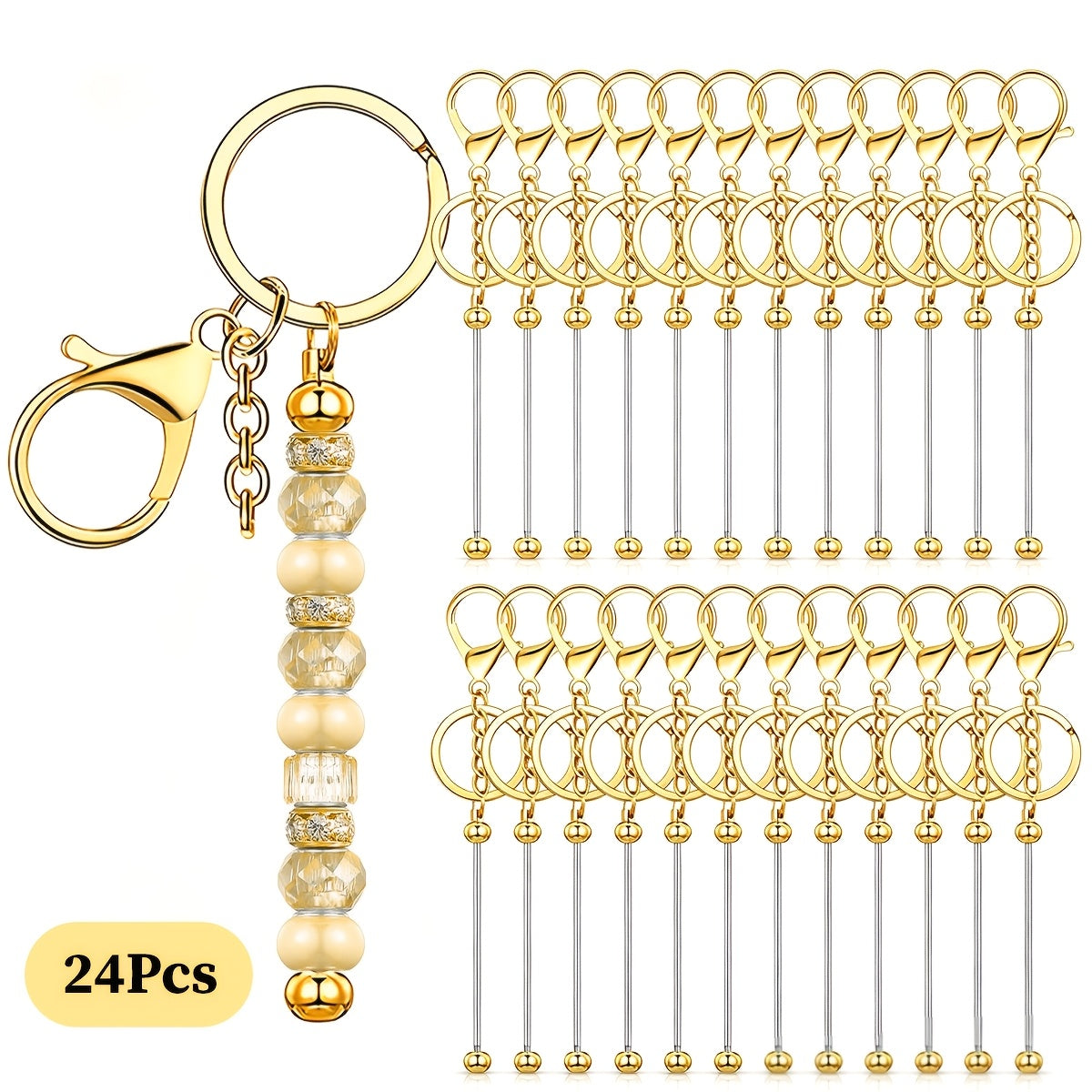 Beadable Keychain Blanks Stainless Steel DIY Kit 12 & 24pcs – Metal Keyring Pendants Gold Silver Rose Gold for Crafting, Christmas Halloween Party Favors & Handmade Gift Making
