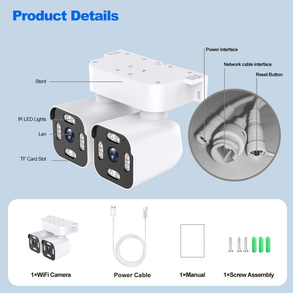Dual Lens PTZ Security Camera Outdoor WiFi 5MP – 360° Pan Tilt 10x Electric Zoom Motion Detection Siren Alarm Two-Way Audio Color Night Vision 24/7 Wired Recording Home Surveillance