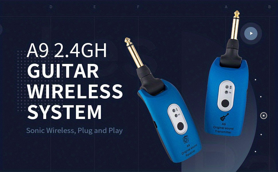 2.4GHz Wireless Guitar System Transmitter & Receiver for Electric Guitar – Low Latency Plug & Play Universal Wireless Instrument System for Guitar Bass Violin – Blue & Black