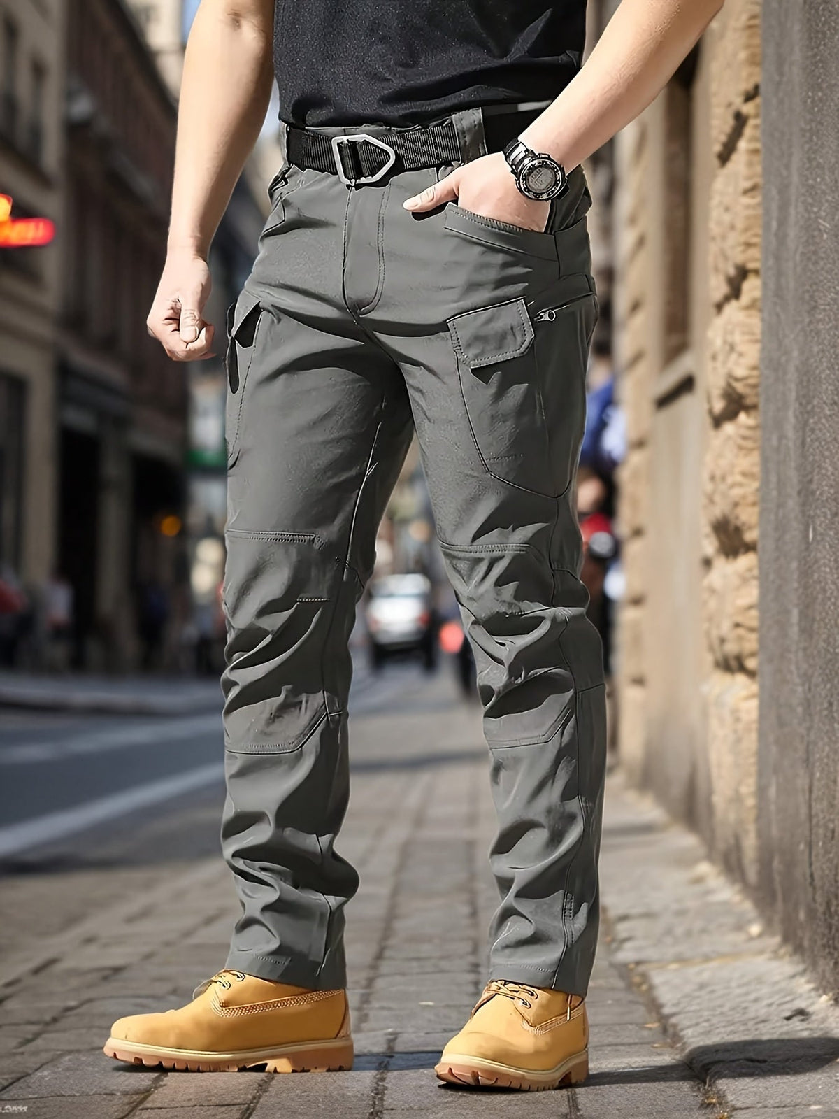 Men's Tactical Cargo Pants Lightweight Quick Dry – Breathable Multi-Pocket Hiking Pants with Belt, Relaxed Fit All-Season Outdoor Work Pants, Wear-Resistant – M to XXXL, Black / Grey / Khaki