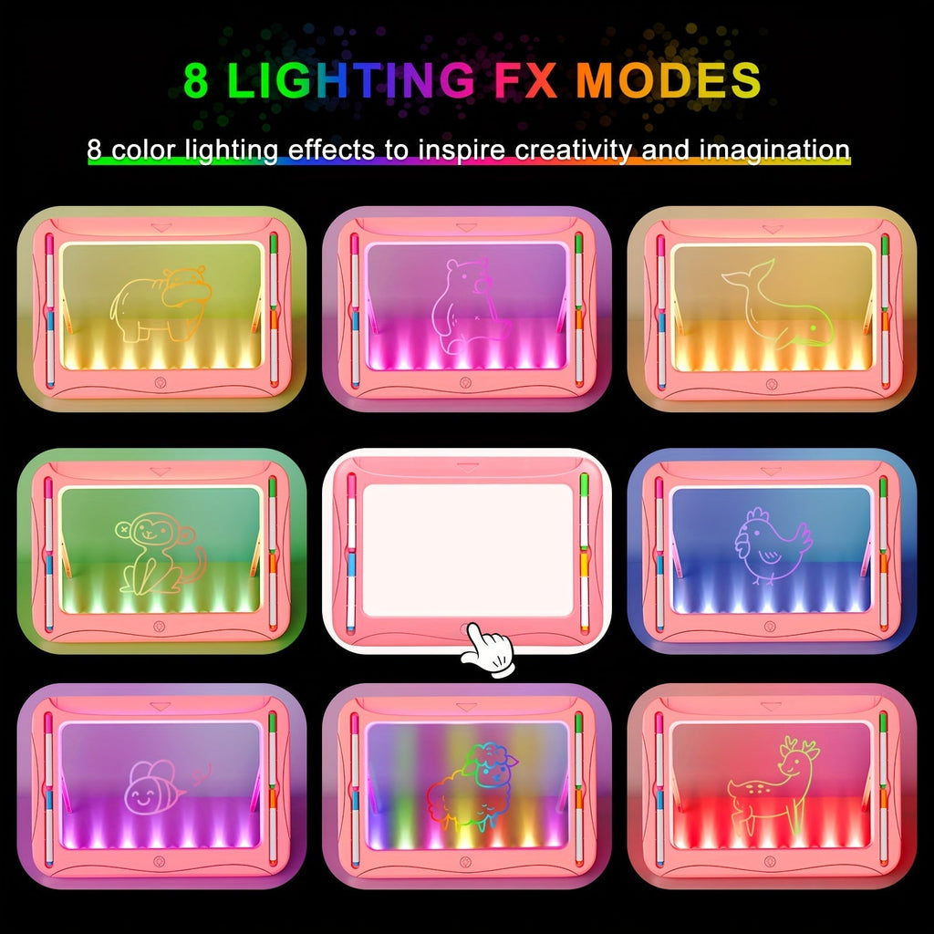 LED Light-Up Drawing Doodle Board for Kids Ages 3-8 – Glow Writing Art Set with 9 Double-Sided Cards & 6 Markers, Educational Learning Travel Toy, Birthday & Christmas Gift for Girls Boys