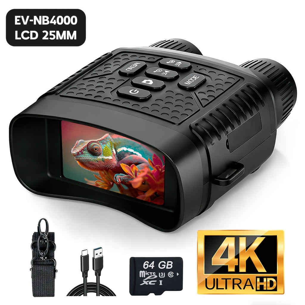 4K Night Vision Goggles for Adults 48MP Camera 3.1 Inch Screen 4400mAh Rechargeable Battery 7-Level IR Adjustment 100% Darkness View 4K Video 64GB Card for Hunting Security Camping 25mm 50mm